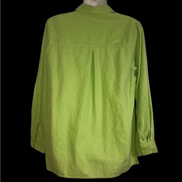 Kim‎ Rogers top Sz S linen blend green square button front tab sleeve side slits - Picture 8 of 8